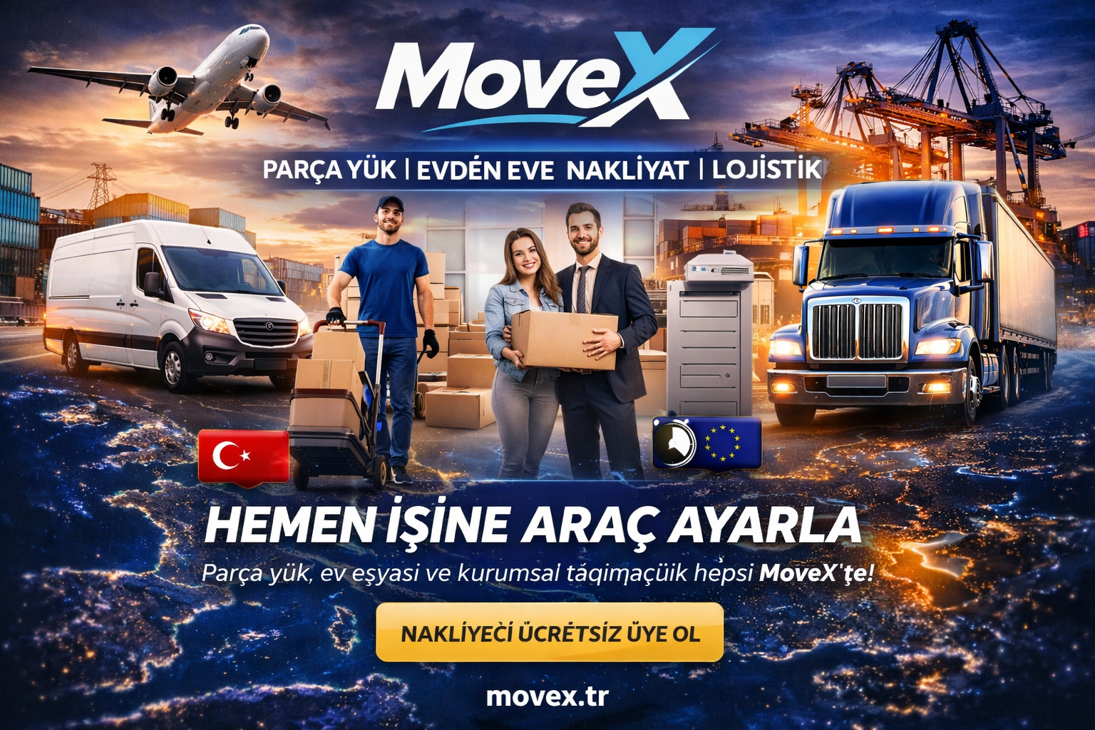 Denizli’den Türkiye’ye yeni bir dijital platform doğdu.

Denizli’li bir iş insanının geliştirdiği MoveX, lojistik ve evden eve nakliyat sektörüne yeni bir çözüm getiriyor.

✔️ Basit kullanım
✔️ Güvenli sistem
✔️ Ücretsiz platform
✔️ 165.000 araçlık büyük ağ

🚚 Yükünüz için dönüş aracı bulun
📦 Nakliye işlerinizi kolayca planlayın

👉 MoveX.tr