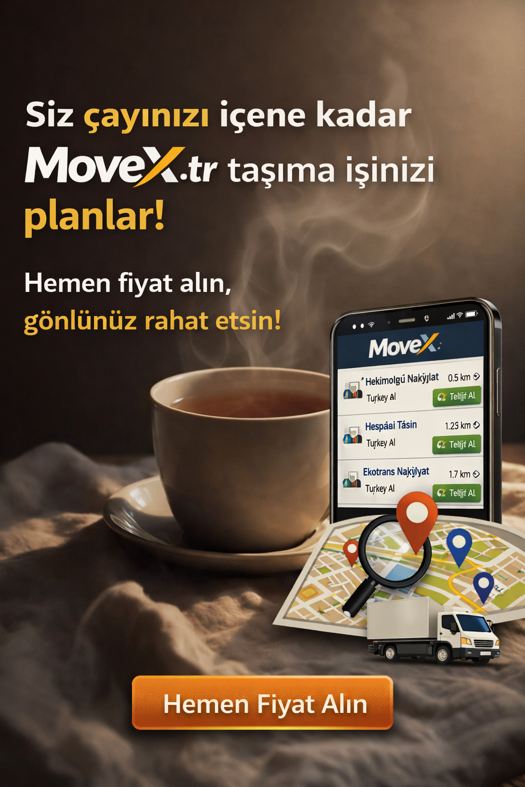 Denizli’den Türkiye’ye yeni bir dijital platform doğdu.

Denizli’li bir iş insanının geliştirdiği MoveX, lojistik ve evden eve nakliyat sektörüne yeni bir çözüm getiriyor.

✔️ Basit kullanım
✔️ Güvenli sistem
✔️ Ücretsiz platform
✔️ 165.000 araçlık büyük ağ

🚚 Yükünüz için dönüş aracı bulun
📦 Nakliye işlerinizi kolayca planlayın

👉 MoveX.tr