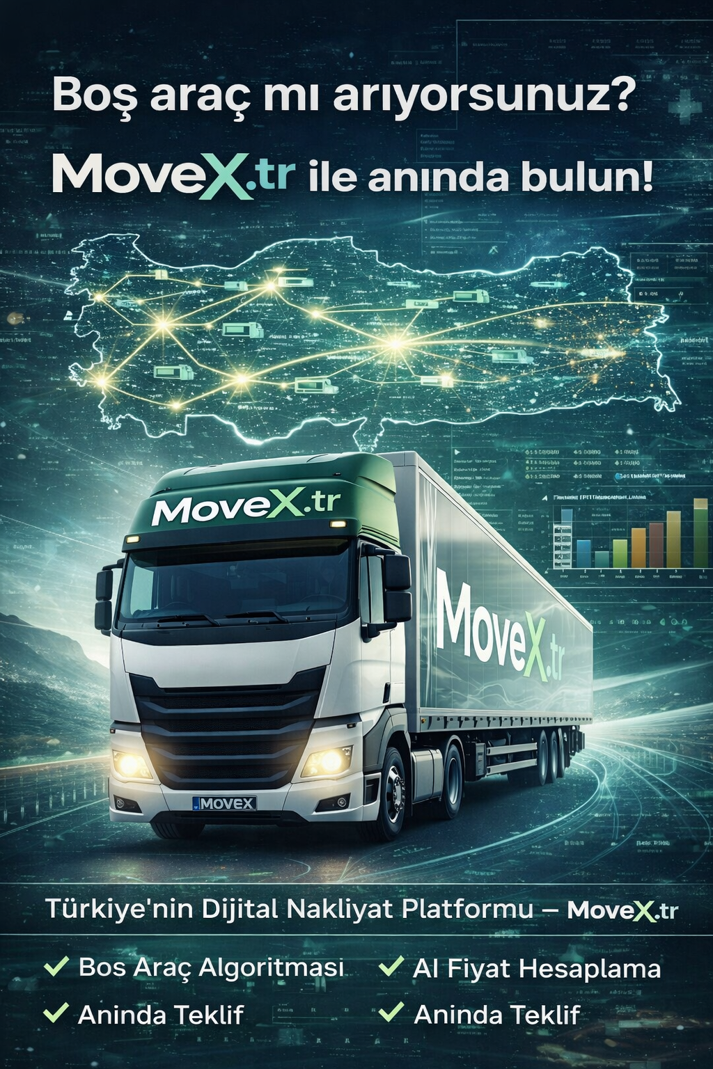 Denizli’den Türkiye’ye yeni bir dijital platform doğdu.

Denizli’li bir iş insanının geliştirdiği MoveX, lojistik ve evden eve nakliyat sektörüne yeni bir çözüm getiriyor.

✔️ Basit kullanım
✔️ Güvenli sistem
✔️ Ücretsiz platform
✔️ 165.000 araçlık büyük ağ

🚚 Yükünüz için dönüş aracı bulun
📦 Nakliye işlerinizi kolayca planlayın

👉 MoveX.tr